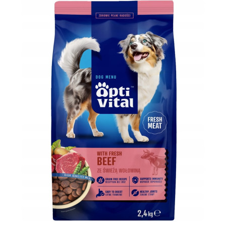 OPTIVITAL With fresh beef - dry dog food - 2,4kg