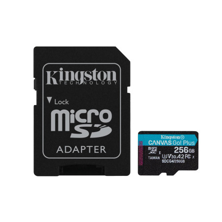 Kingston | Canvas Go! Plus | 256 GB | microSD | Flash memory class Class 10, UHS-I, U3, V30, A2