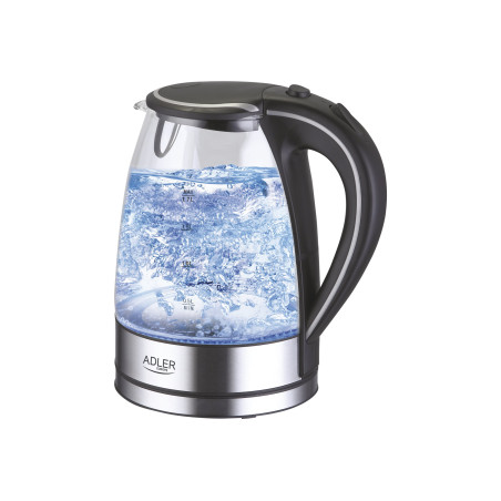 Adler | Kettle | AD 1225 | Standard | 2000 W | 1.7 L | Glass | 360° rotational base | Stainless steel/Transparent