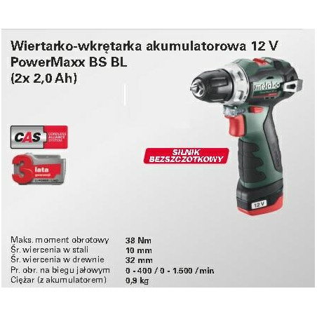 METABO WIERTARKO-WKRĘTARKA 12V 38Nm 2x2,0Ah BS BL 12