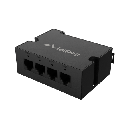 Lanberg Switch PoE Extender 1xIn 3xOut Fast Ethernet Din Rail at 30W metal clips | DIN-FE4-AT-30W