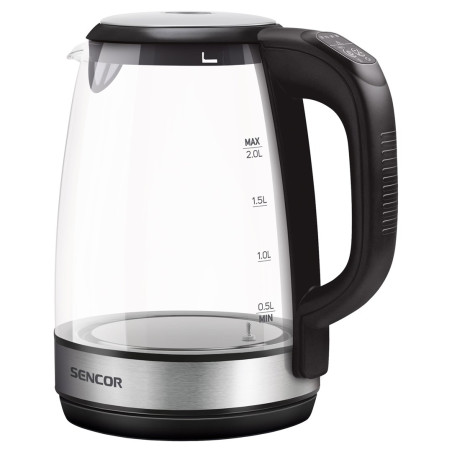 Sencor SWK 2090BK electric kettle 2 L 2200 W Black, Stainless steel, Transparent