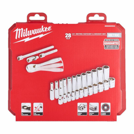 MILWAUKEE SOCKET SET 28 pcs. 1/4" RATCHET