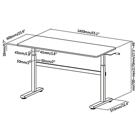 Manual height adjustable desk Ergo Office, max 40 kg, max height 117cm, with a top for standing and sitting work, ER-401 W