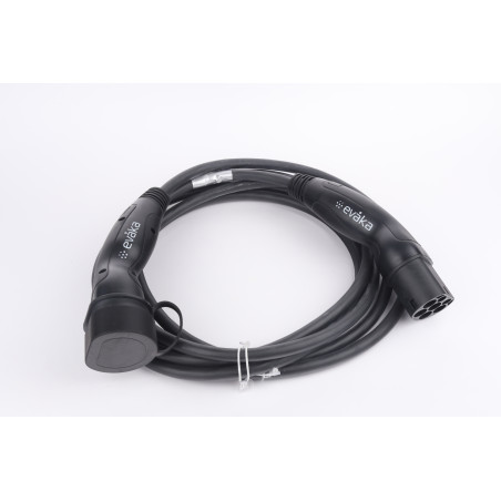 Evaka EV Charging Cable Type 2-Type 2, 22 kW, 32 A, 5 x 6 mm2, 1 x 0.5 mm2, 5 m | ITGAM3871 | Black