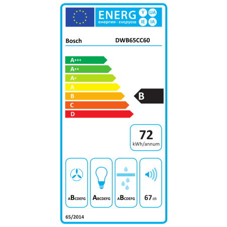 Bosch DWB65CC60 | Hood | Wall mounted | Energy efficiency class B | Width 59.8 cm | Mechanical | 594 m³/h | Matte black | LED