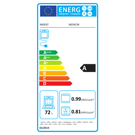 INDESIT Cooker | I6G5KCW | Hob type Gas | Oven type Electric | White | Width 60 cm | Depth 60 cm | Grilling | Energy efficiency class A | 72 L