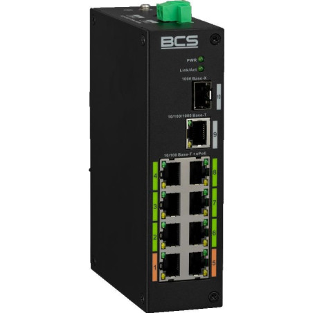 BCS BCS-L-SP08E01G-1SFP(2) Unmanaged Fast Ethernet (10/100) Power over Ethernet (PoE) DIN rail Black