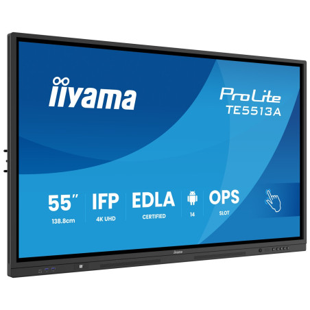 iiyama TE5513A-B2AG Signage Display Interactive flat panel 138.7 cm (54.6") Wi-Fi 500 cd/m² 4K Ultra HD Black Touchscreen Built-in processor Android 24/7