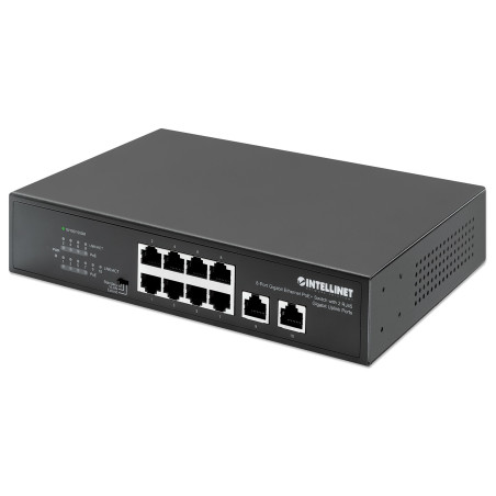 Intellinet 8-Port Gigabit Ethernet PoE+ Switch with 2 RJ45 Gigabit Uplink Ports, IEEE 802.3at/af Power over Ethernet (PoE+/PoE) Compliant, 120 W, Endspan, Desktop (WITH C14 2 PIN POWER CORD)