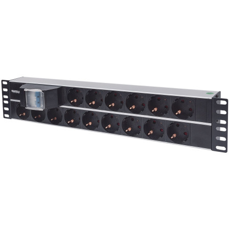 Intellinet 19" 2U Rackmount 15-Output Power Distribution Unit (PDU), EU CEE 7/3 Outlets, With Double Air Switch, Built-in 3 m (10 ft.) Power Cord with EU CEE 7/4 Plug