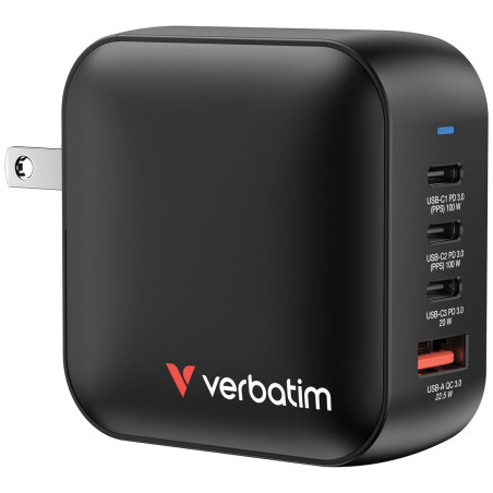 Verbatim Mini GaN Charger 100W 3xUSB-C PD, USB-A Q