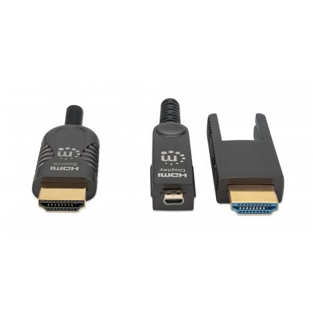 Manhattan HDMI to Micro HDMI Plenum-Rated Cable, 4K@60Hz (Premium High Speed), 20m, Active, Detachable HDMI Male (Type A), Male to Male, Black, Gold Plated Contacts, Lifetime Warranty