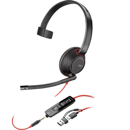 HP Poly Blackwire 5210 Monaural USB-C Headset +3.5mm Plug +USB-C/A Adapter