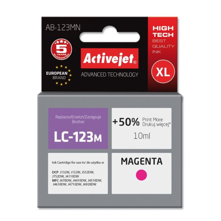 Activejet AB-123MN Ink (replacement for Brother LC123M/121M; Supreme; 10 ml; magenta)