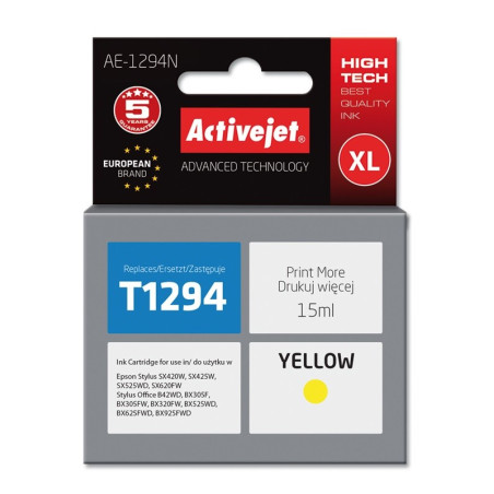 Activejet AE-1294N Ink (replacement for Epson T1294; Supreme; 15 ml; yellow)