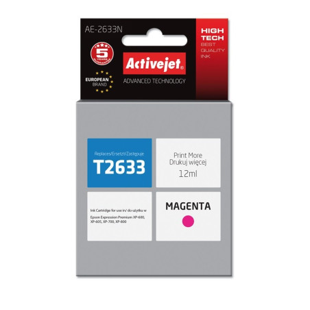 Activejet AE-2633N Ink (replacement for Epson 26 T2633; Supreme; 12 ml; magenta)