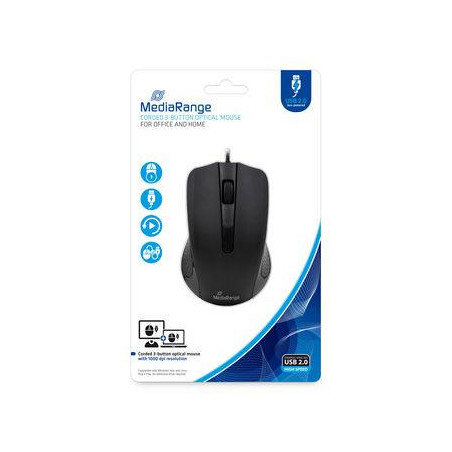 MOUSE USB OPTICAL BLACK/3-BUTTON MROS210 MEDIARANGE