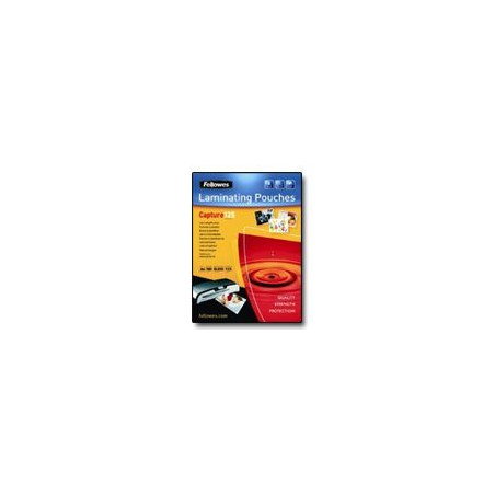 Fellowes | Laminating Pouch - 65x95mm | Glossy | Ideal for identity cards, credit cards, business cards and visitor cards; Capture 125 Micron thickness - providing an advanced level of document protection; Pack size of 100; Compatible with all laminator brands