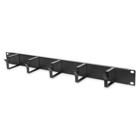 Digitus | Cable Management Panel | DN-97602 | 5x cable management ring (HxD: 40x60 mm). The Cable Management Panel is getting fixed on the 483 mm (19“) profile rails. Five cable guiding rings allow an easy, horizontal array of patch cables. It guarantees an optimized cable management in your 483 mm (19”) network- or server rack. | Black