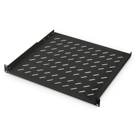 Digitus | 1U Fixed Shelf for Racks | DN-19 TRAY-1-400-SW | The shelves for fixed mounting can be installed easy on the two front 483 mm (19“) profile rails of your 483 mm (19“) network- or server cabinet. Due to their stable, perforated steel sheet with a high load capacity, they are the optimal surface for components which are not 483 mm (19”) suitable | Black