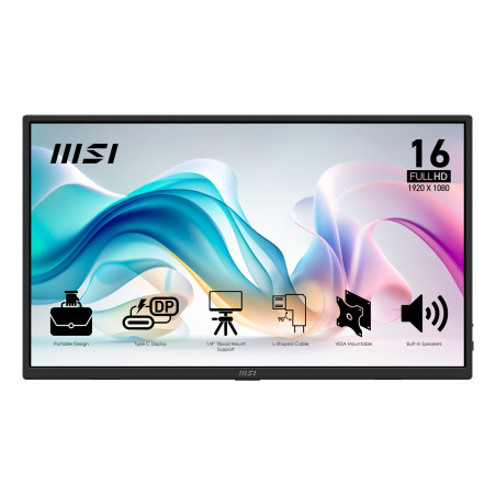 MSI PRO MP165DE E6 portable TV/monitor Portable monitor Black 39.6 cm (15.6") LED 1920 x 1080 pixels