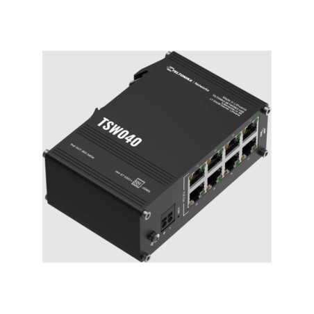 Teltonika | Industrial Switch | TSW040 | Unmanaged | DIN rail mountable | 10/100 Mbps (RJ-45) ports quantity 8 | PoE+ ports quantity 8 | Power supply type 2-pin industrial DC power socket