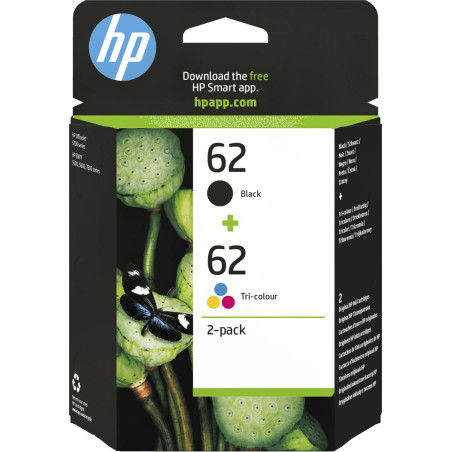 HP 62       2er Pack Schwarz Farbe dreifarbig Tintenpatrone