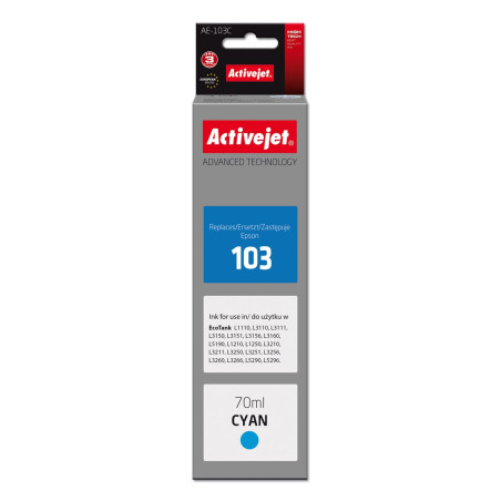 Activejet AE-103C Ink Bottle (Replaces Epson 103 C13T00S24A; Supreme; 70 ml; Cyan)