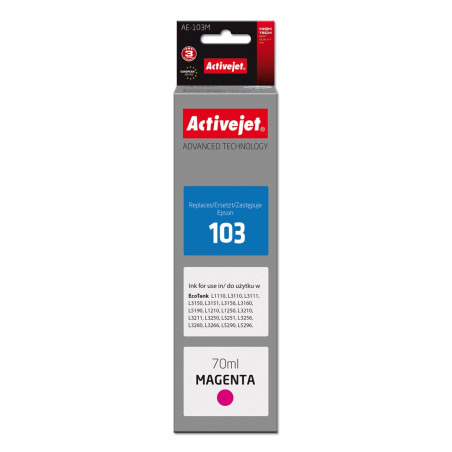 Activejet AE-103M Ink Bottle (Replaces Epson 103 C13T00S34A; Supreme; 70 ml; Magenta)