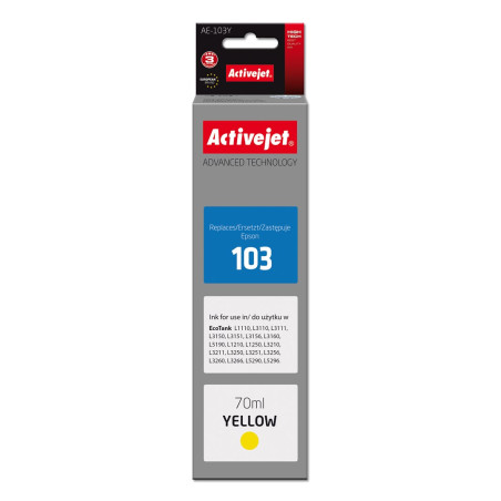 Activejet AE-103Y Ink Bottle (Replaces Epson 103 C13T00S44A; Supreme; 70 ml; Yellow)