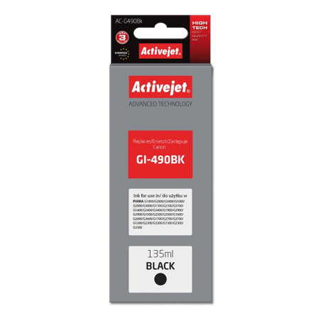Activejet AC-G490Bk Ink (replacement for Canon GI-490BK; Supreme; 135 ml; 6000 pages, black)