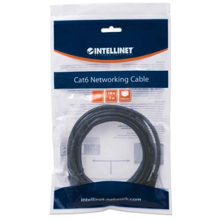Intellinet Network Patch Cable, Cat6, 3m, Black, CCA, U/UTP, PVC, RJ45, Gold Plated Contacts, Snagless, Booted, Lifetime Warranty