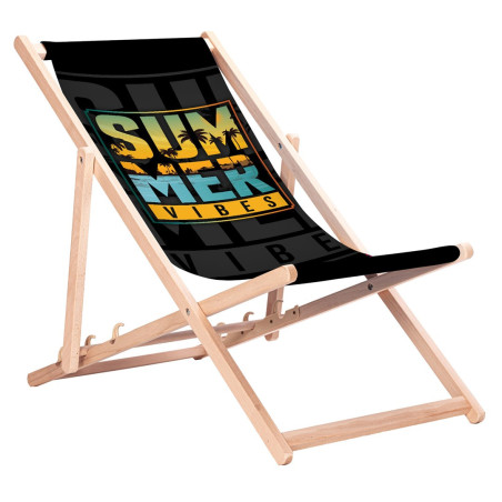 GreenBlue GB183 Classic Beech Deck Chair with "Summer Vibes" Print