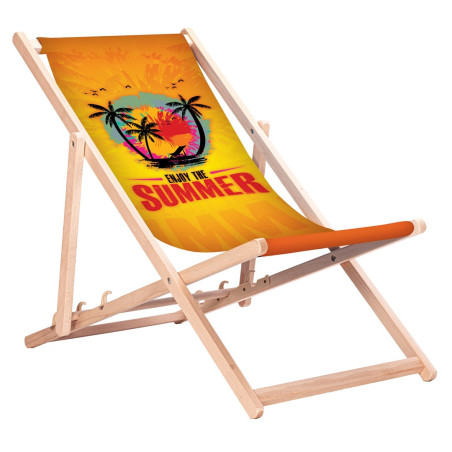 GreenBlue GB183 Classic Beech Deck Chair with "Enjoy The Summer" Print