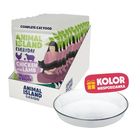 ANIMAL ISLAND Everyday Chicken with lamb in broth Box - wet cat food - 12x85g + free plate