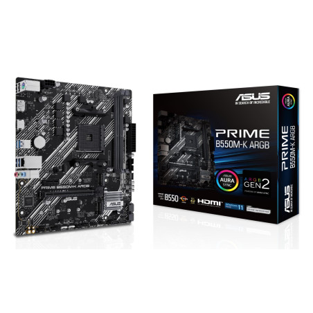 Mainboard|ASUS|AMD B550|SAM4|Micro-ATX|Memory DDR4|Memory slots 2|1xPCI-Express 3.0 1x|1xPCI-Express 3.0 16x|1xPCI-Express 4.0 16x|1xM.2|1xHDMI|1xDisplayPort|1xAudio-In|1xAudio-Out|1xMicrophone|2xUSB 2.0|4xUSB 3.2|1xPS/2|1xRJ45|PRIMEB550M-KARGB