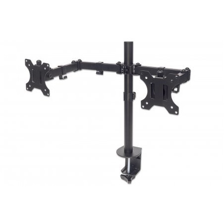 Manhattan Dual Desk Mount for TV & Monitors (Full Motion), For screens 10" to 27", Clamp Assembly, VESA compatibility: 75x75 and 100x100mm - check the dimensions of the four mounting holes on back of screen to ensure it fits, Max 8kg (each), Black, Bracket