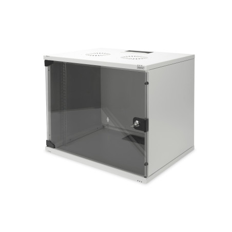 Digitus | 9U wall mounting cabinet | DN-19 09-U-S-1 | Safety class rating IP20. Lockable safety-glass door. 200° door opening angle. Front door: Glass door, single opening. Unmounted 460x540x400 mm. SOHO | Grey
