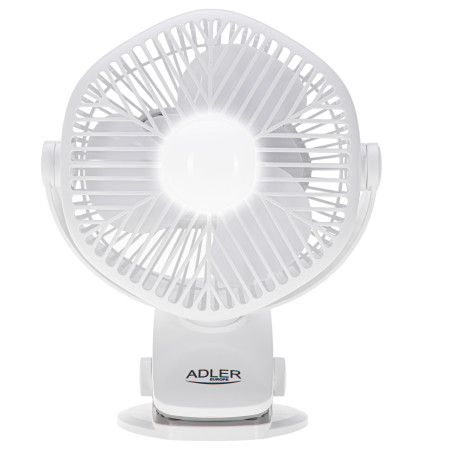 Adler Rechargeable fan with clip | AD 7335 | Table Fan | 6 W | Diameter 12.7 cm | Number of speeds 3 | Oscillation | White