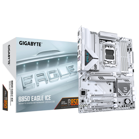 Mainboard|GIGABYTE|AMD B850|SAM5|ATX|Memory DDR5|Memory slots 4|2xPCI-Express 3.0 1x|1xPCI-Express 4.0 4x	|1xPCI-Express 5.0 16x|3xM.2|1xHDMI|1xDisplayPort|4xUSB 2.0|2xUSB 3.2|1xUSB-C|1xRJ45|3xAudio port|B850EAGLEICE
