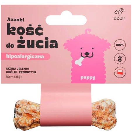 AZANKI Hypoallergenic bone made of deer skin with rabbit and probiotic Puppy - dog treat - 10 cm