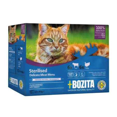BOZITA Sterilised Delicate meat menu in jelly box – wet cat food – 12x85g
