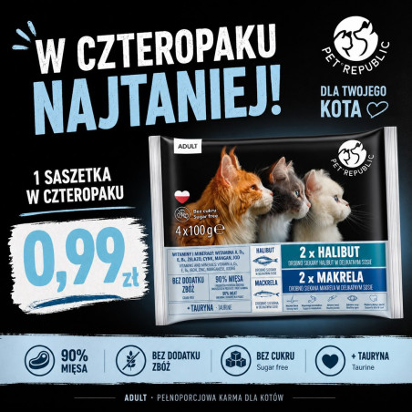 PETREPUBLIC Adult Halibut and mackerel box – wet cat food – 4x100g