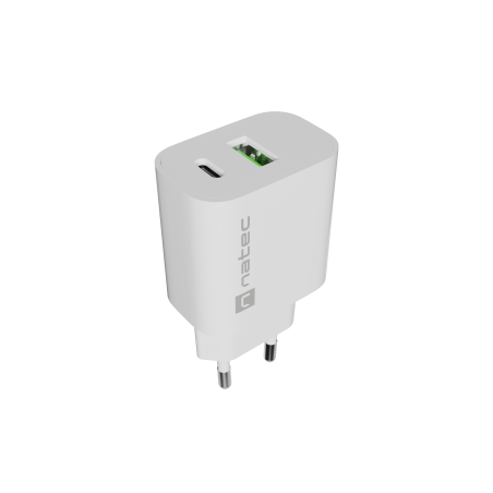 Natec Ribera USB Charger 1X USB-A + 1X USB-C 20W, White