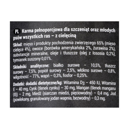 Dolina Noteci Rafi Junior with veal, cranberry, and blueberry - Wet dog food 400 g
