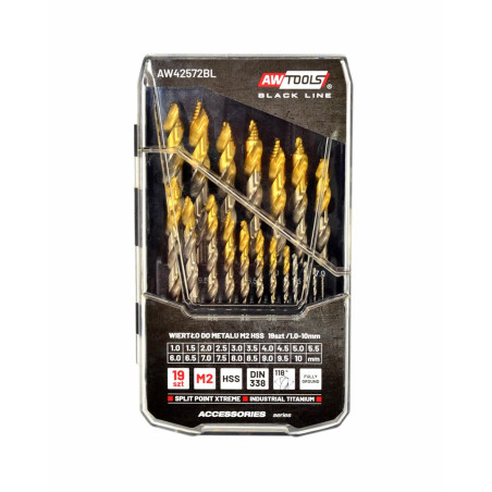 AWTOOLS WIERTŁO DO METALU M2 HSS-TiN KPL.19szt.  /1.5-10mm   BLACK LINE