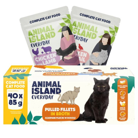 ANIMAL ISLAND Everyday Fillets in broth Chicken with lamb and Chicken with quail Box - wet cat food - 40x85g