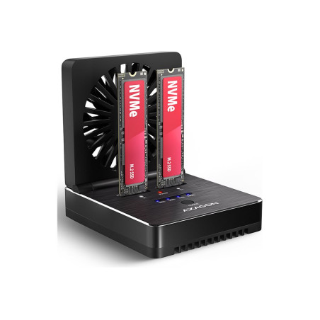 AXAGON USB-C 20Gbps docking station for 2x M.2 NVMe/SATA SSD with disk cloning function without PC | ADSA-M2C22