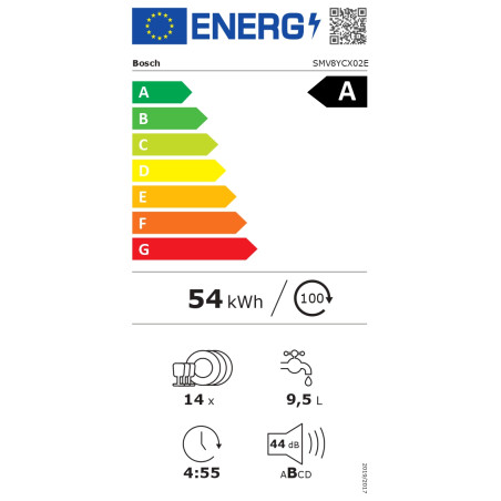 Bosch Dishwasher | SMV8YCX02E | Built-in | Width 60 cm | Number of place settings 14 | Number of programs 8 | Energy efficiency class A | Display | AquaStop function | White